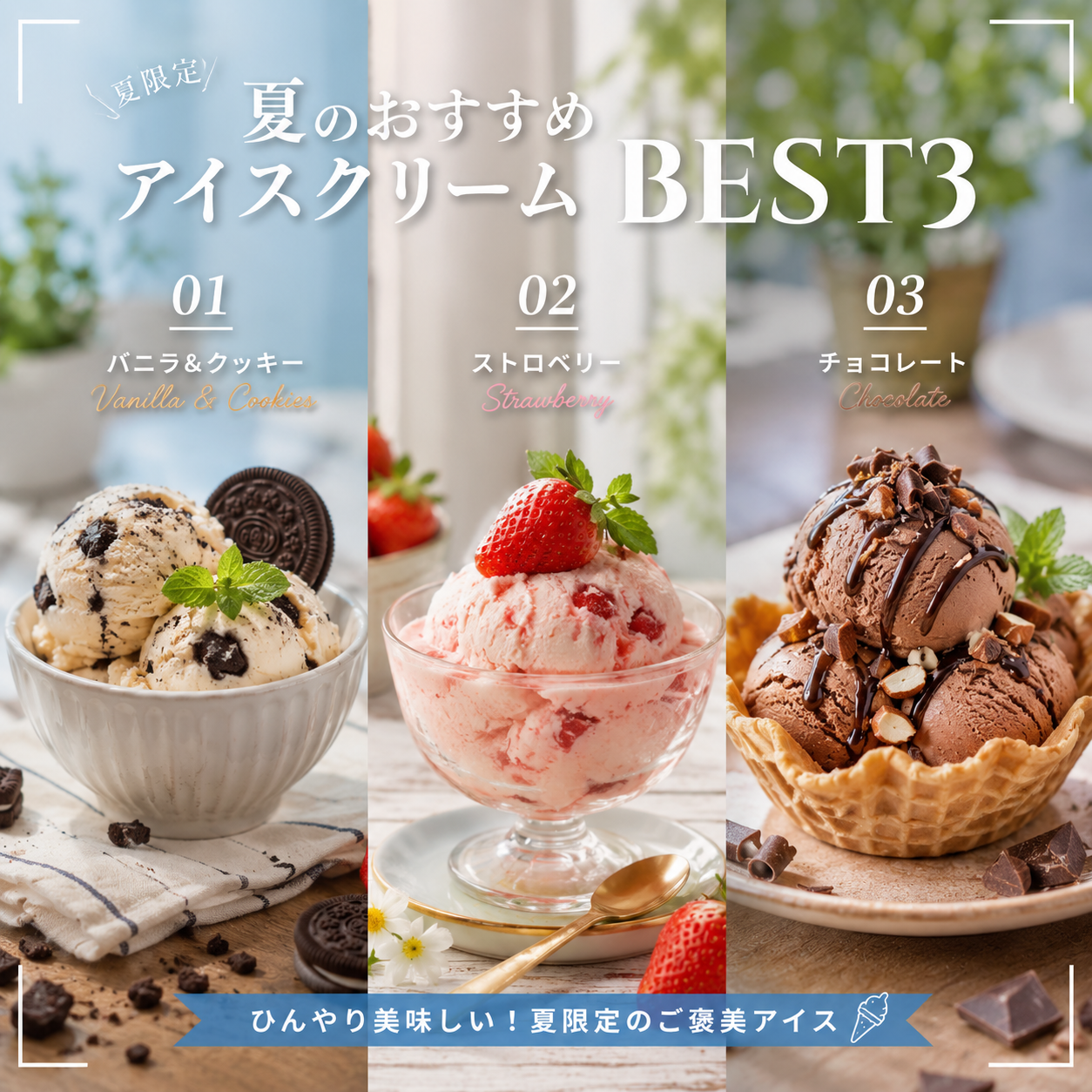 夏限定アイスクリームBEST3の完成バナー
